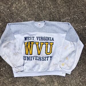 Vintage White Thrashed West Virginia Sweatshirt Size XL